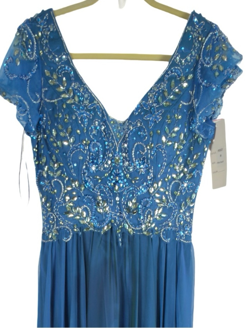 NWT Fiesta Fashion Royal Blue Embellished V-Neck Maxi Gown Dress Size M - Picture 3 of 6